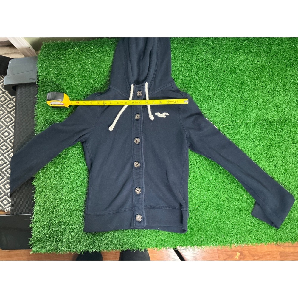 Hollister Navy Blue Button Front Hoodie Sweatshirt Kids Small Logo Sleeve